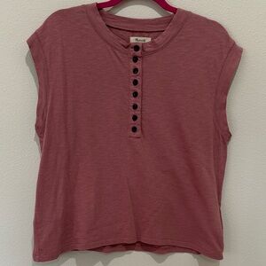Madewell Dusty Rose Button-Front Sleeveless Henley Muscle Tank
